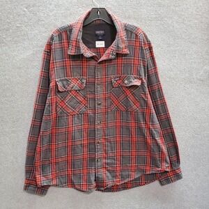 Smith's Workwear Men Button Up Shirt 2XL Gray Plaid Flannel Long Sleeve